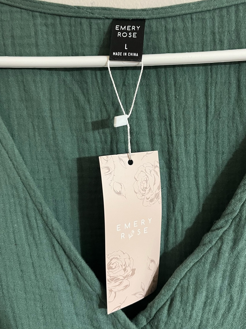 Emery Rose Green Button-Front 100% Cotton Gauze Romper, L - Picture 4 of 9